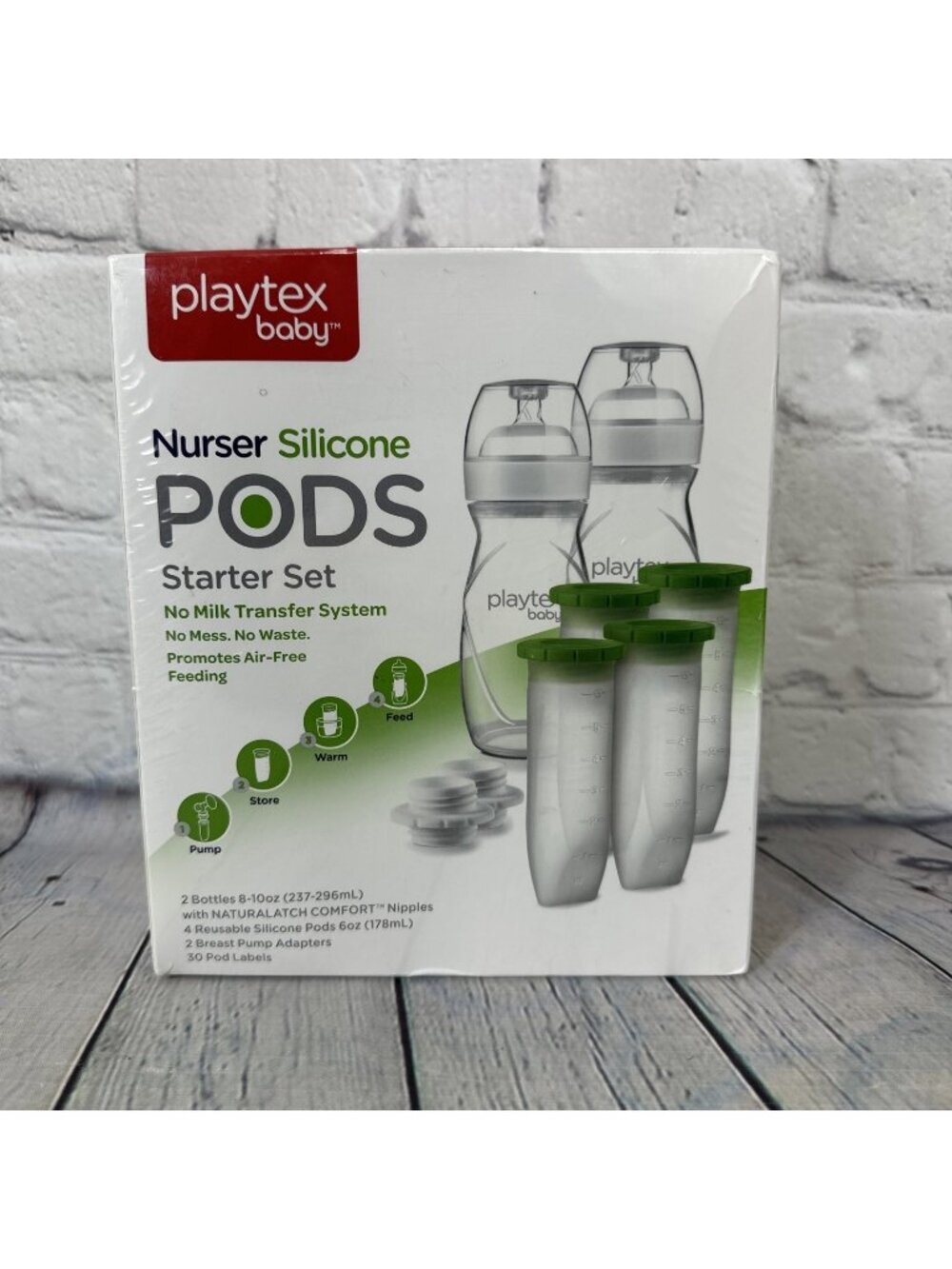 Playtex Baby Nurser Reusable Silicone Pods Starter Set, 2 Bottle 4 Pod, Adapter.